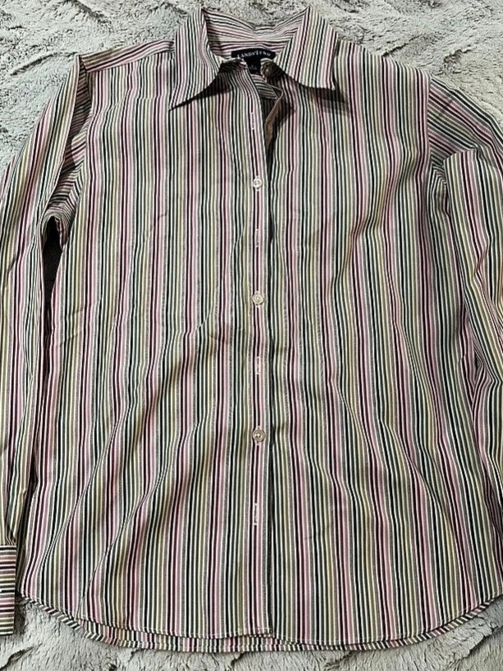 Lands' End Striped Cotton Button Down in Pink & Green Size 6